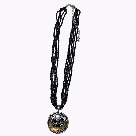 Boho Abalone Pendant Black Seed Beaded Multi Strand Statement Necklace Jewelry - Picture 2 of 8